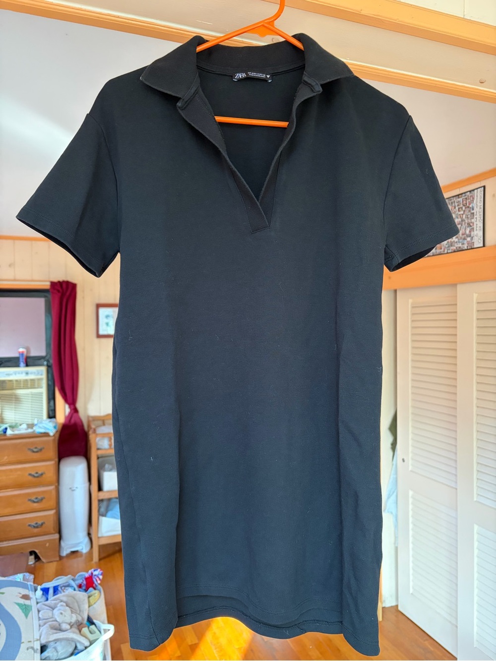 Zara Black Short-Sleeve Polo Mini Dress